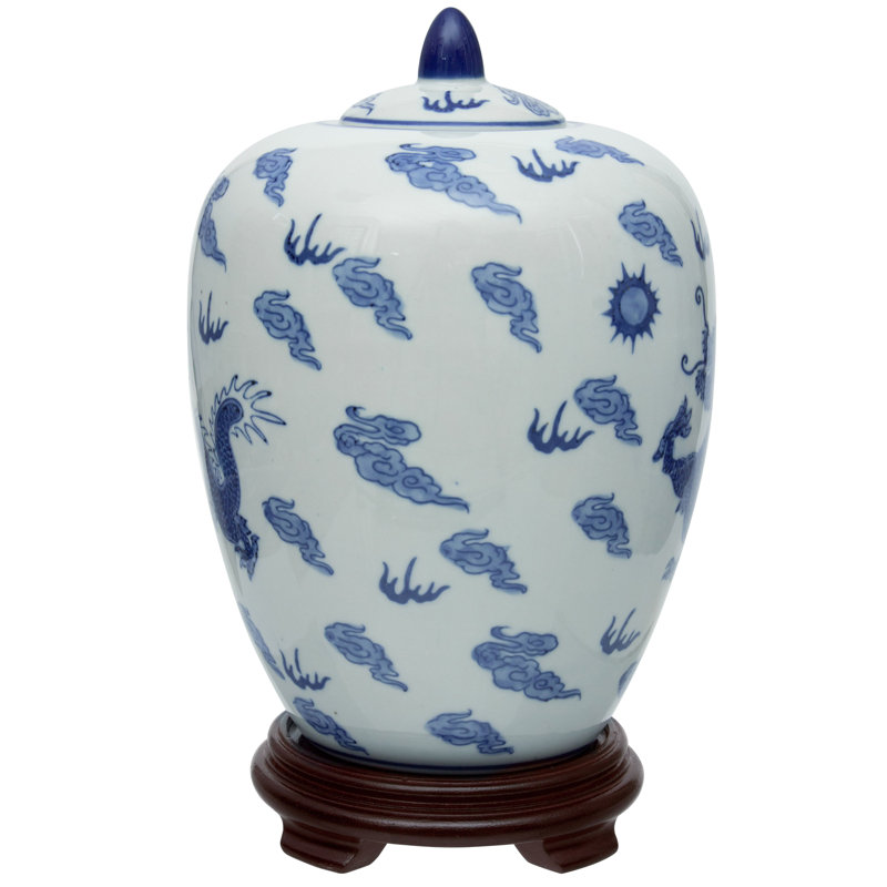 11" Blue and White Hand-Painted Porcelain Dragon Vase