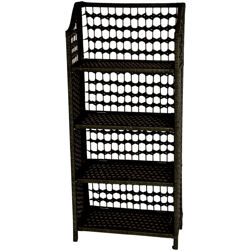 Oriental-Inspired Black Spruce Wood 4-Shelf Bookcase