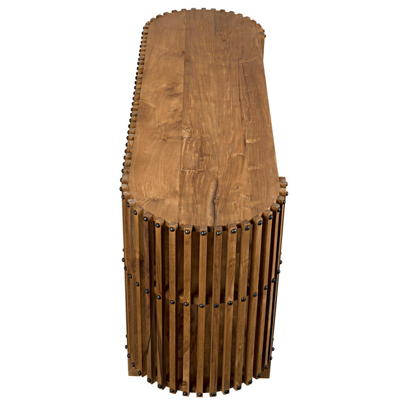 Consuela 66.5'' Oval Teak Console Table with Nailhead Detail