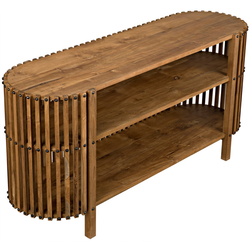 Consuela 66.5'' Oval Teak Console Table with Nailhead Detail