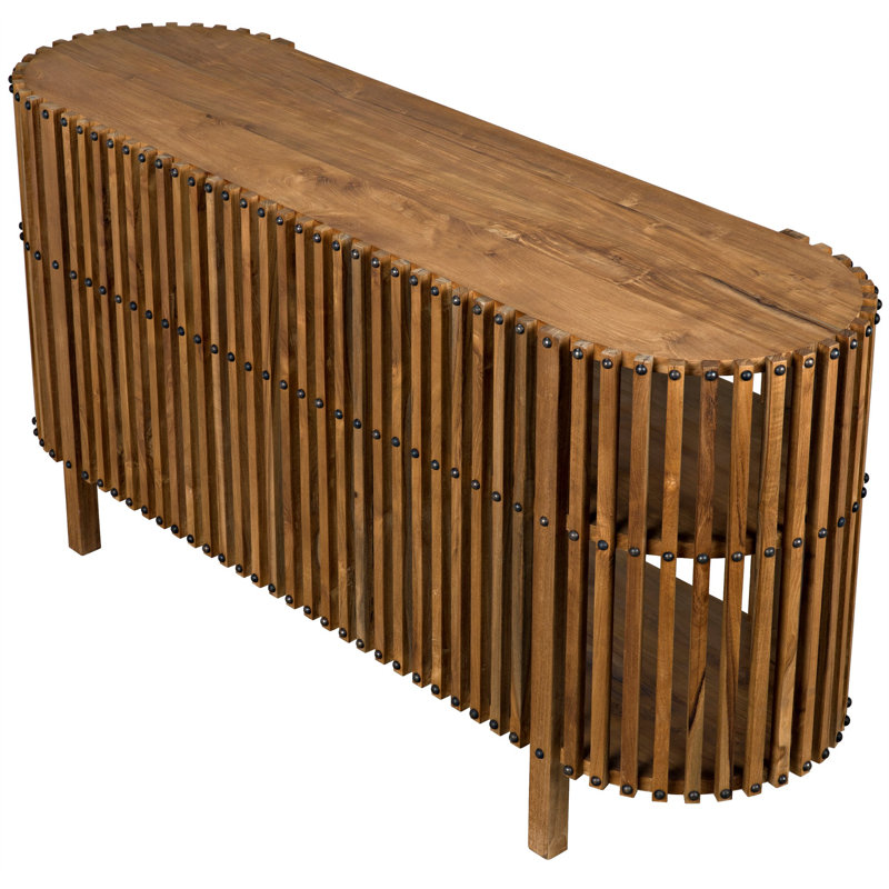 Consuela 66.5'' Oval Teak Console Table with Nailhead Detail