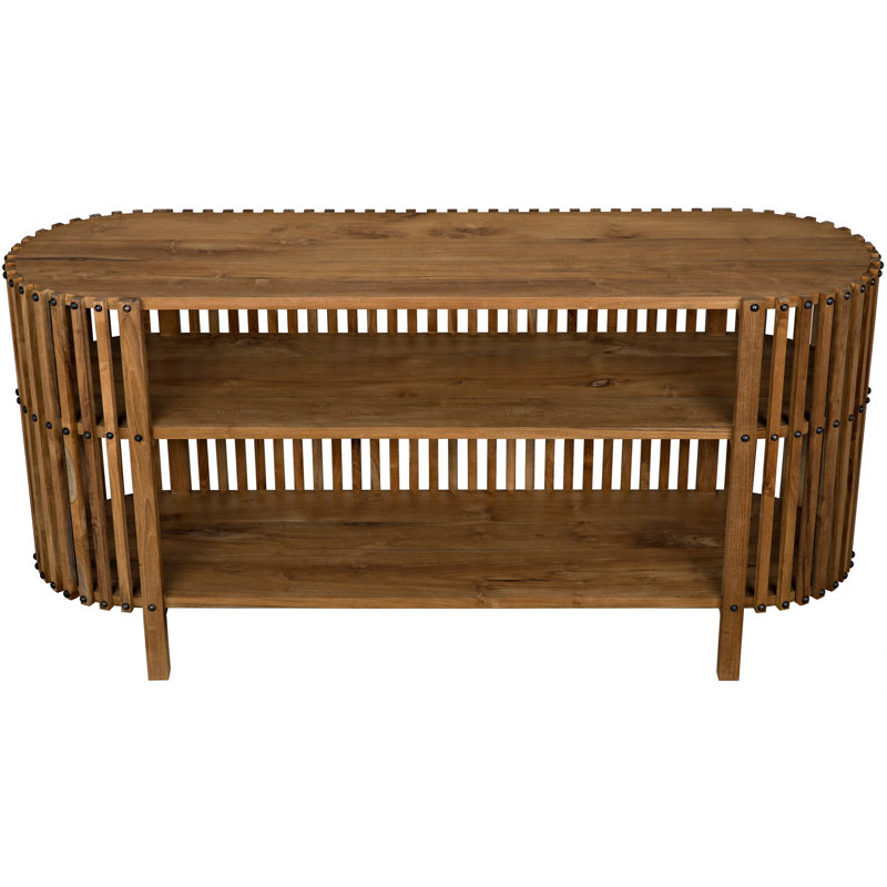 Consuela 66.5'' Oval Teak Console Table with Nailhead Detail
