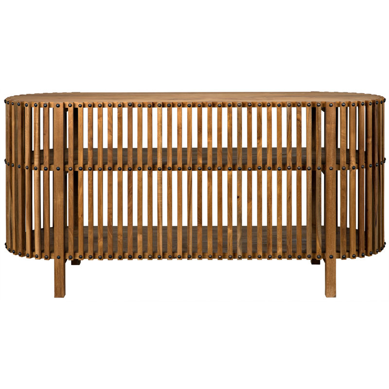 Consuela 66.5'' Oval Teak Console Table with Nailhead Detail