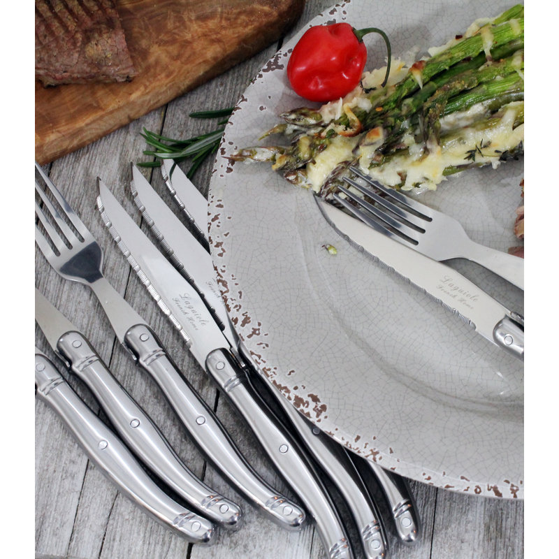 French Home Laguiole Stainless Steel Steak Knife and Fork Set, 8 Piece Set