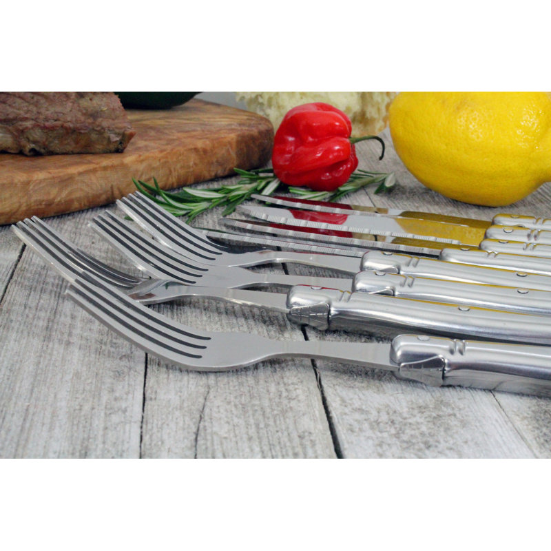 French Home Laguiole Stainless Steel Steak Knife and Fork Set, 8 Piece Set