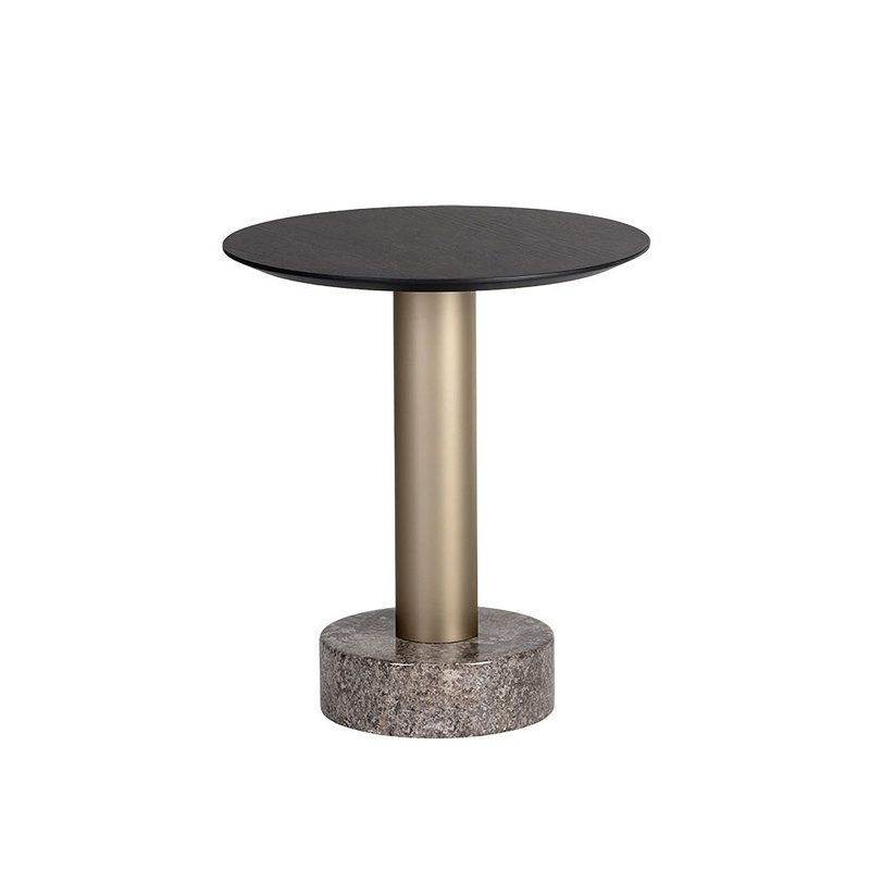 Transitional Charcoal Grey Round End Table with Light Grey Marble Top