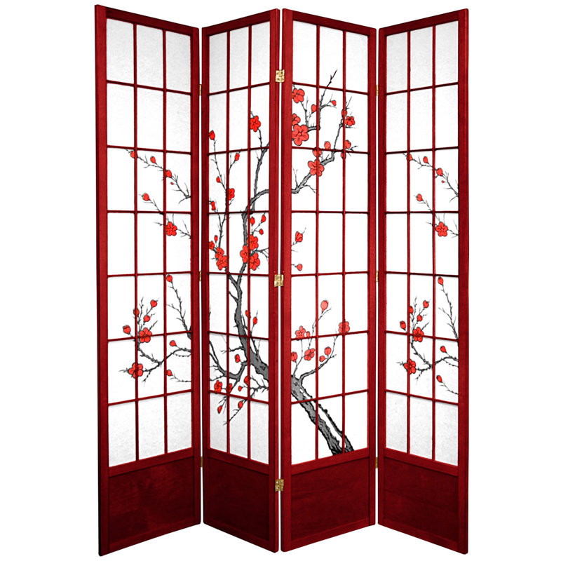 86" Rosewood Cherry Blossom Shoji Room Divider