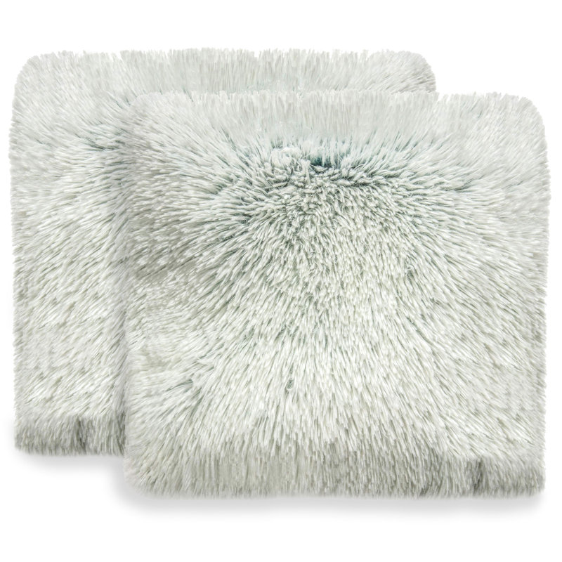 Taupe Faux Fur Shaggy Throw Pillows Set of 2