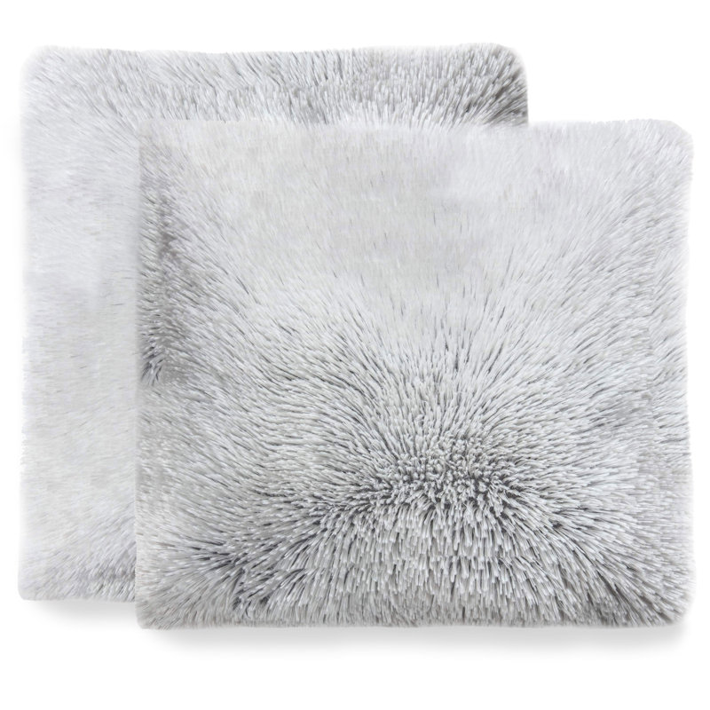 Taupe Faux Fur Shaggy Throw Pillows Set of 2