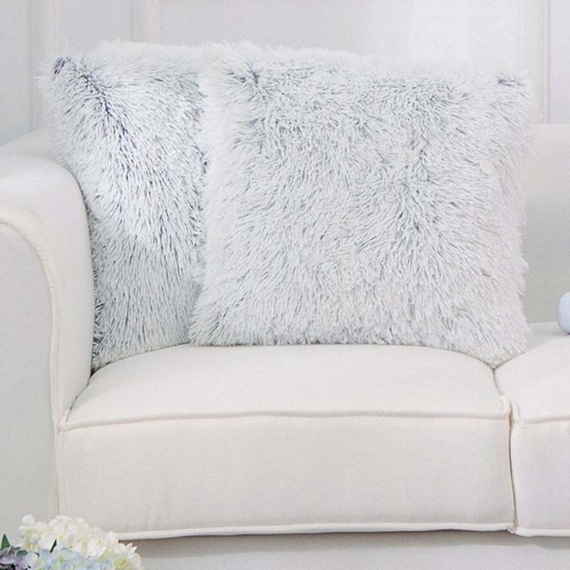 Taupe Faux Fur Shaggy Throw Pillows Set of 2