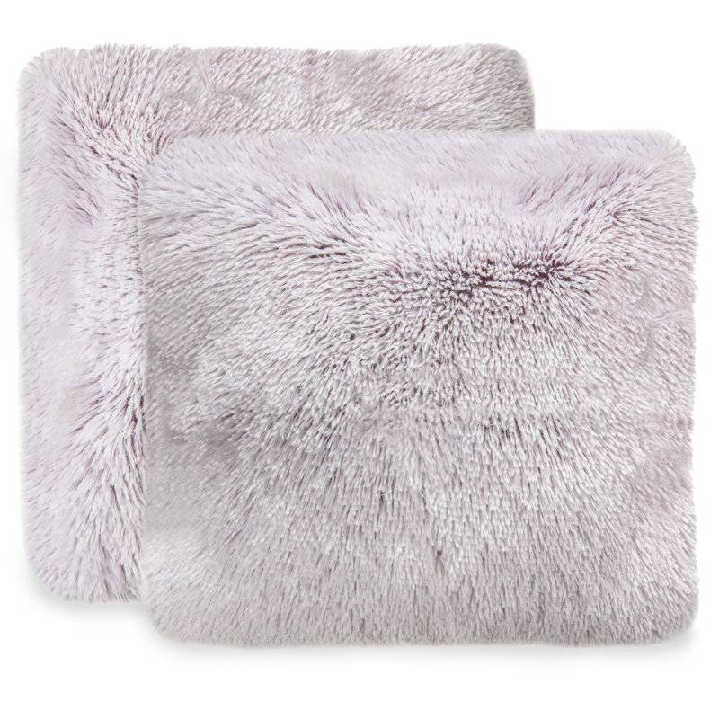 Taupe Faux Fur Shaggy Throw Pillows Set of 2