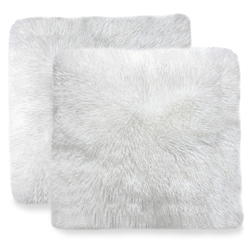 Taupe Faux Fur Shaggy Throw Pillows Set of 2