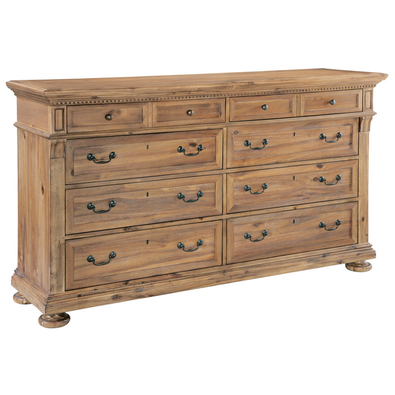 Elegant 70.5" Beige Acacia Wood Double Dresser with Soft Close Drawers