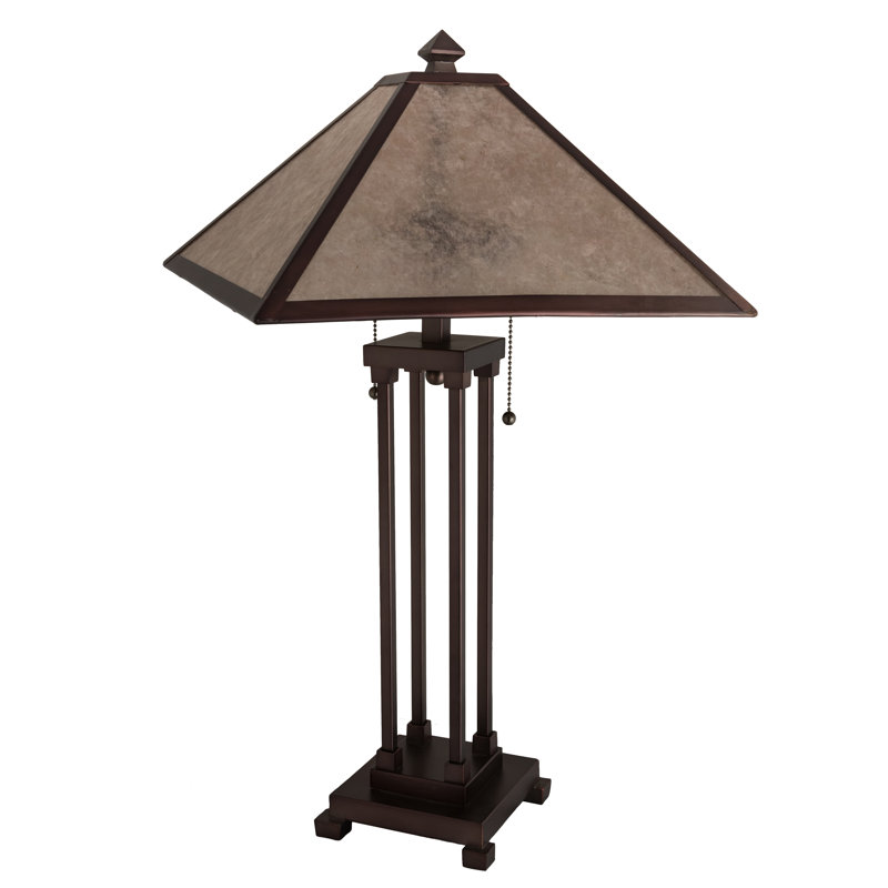Mahogany Bronze Mission Style Table Lamp with Silver Mica Shade