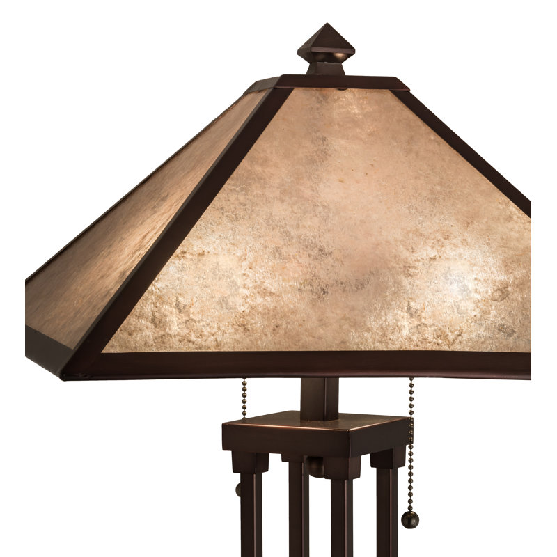 Mahogany Bronze Mission Style Table Lamp with Silver Mica Shade
