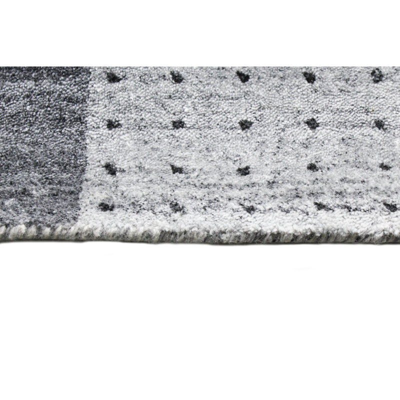 Ivory and Gray Handwoven Geometric Wool-Viscose Blend Area Rug 7'9" x 9'9"