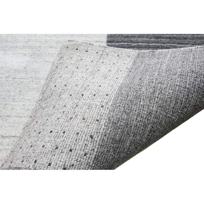 Ivory and Gray Handwoven Geometric Wool-Viscose Blend Area Rug 7'9" x 9'9"