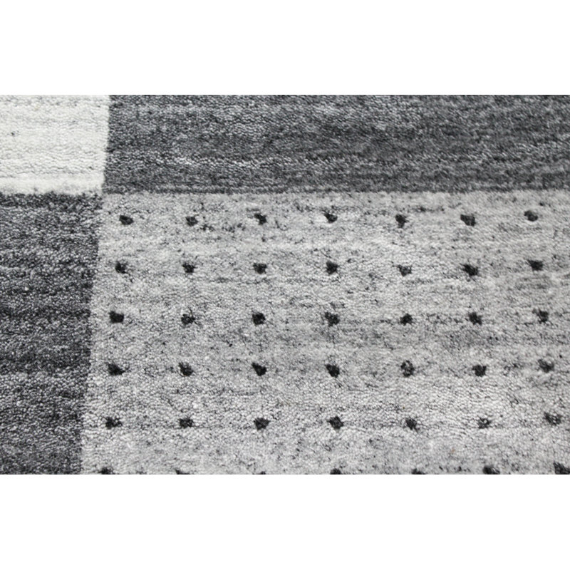 Ivory and Gray Handwoven Geometric Wool-Viscose Blend Area Rug 7'9" x 9'9"
