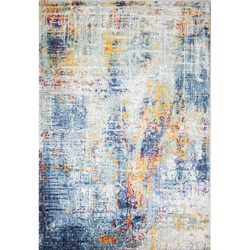 Tranquil Multicolor Abstract 4' x 6' Washable Synthetic Rug