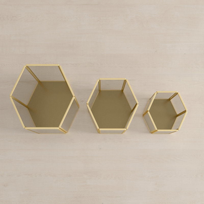 Gold Iron and Glass Hexagonal Candle Lantern Set