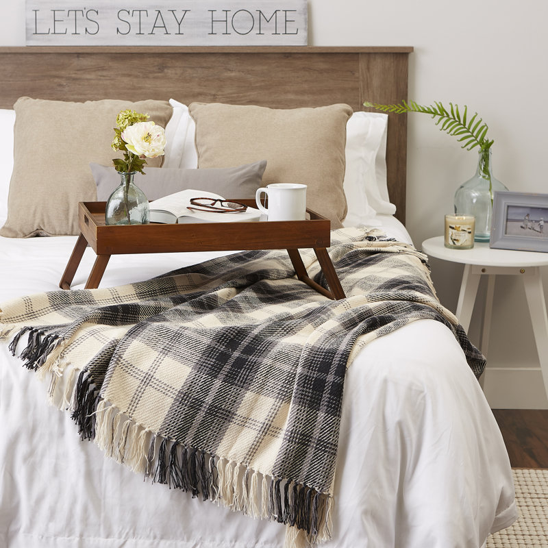 Black and Off-White Plaid Cotton Throw Blanket