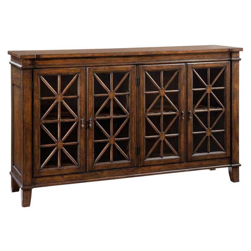 Brown Traditional Glass Door Media Console with Cabinet