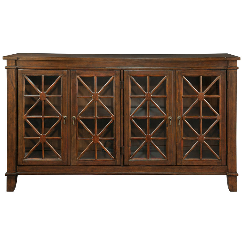 Brown Traditional Glass Door Media Console with Cabinet