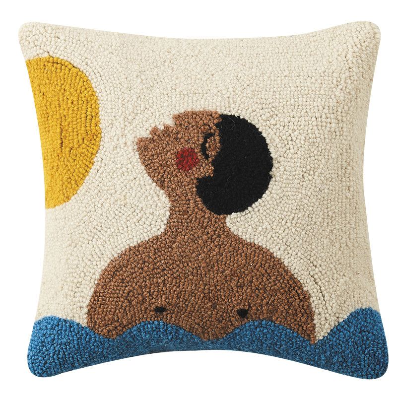 Plush Modern Summer Hook Square Throw Pillow, 14" Multi-Color Cotton