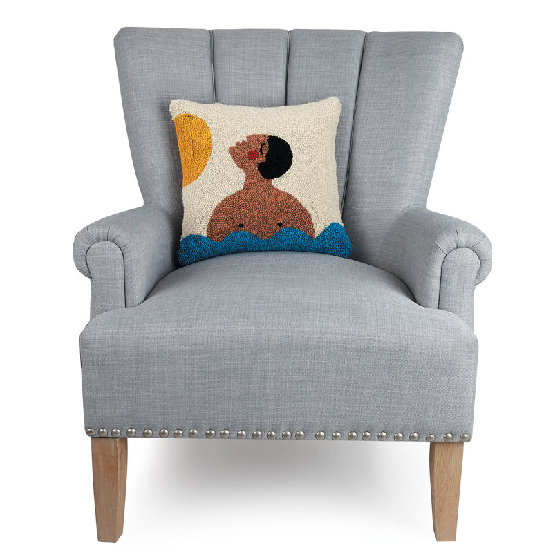 Plush Modern Summer Hook Square Throw Pillow, 14" Multi-Color Cotton
