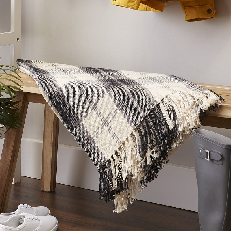 Black and Off-White Plaid Cotton Throw Blanket