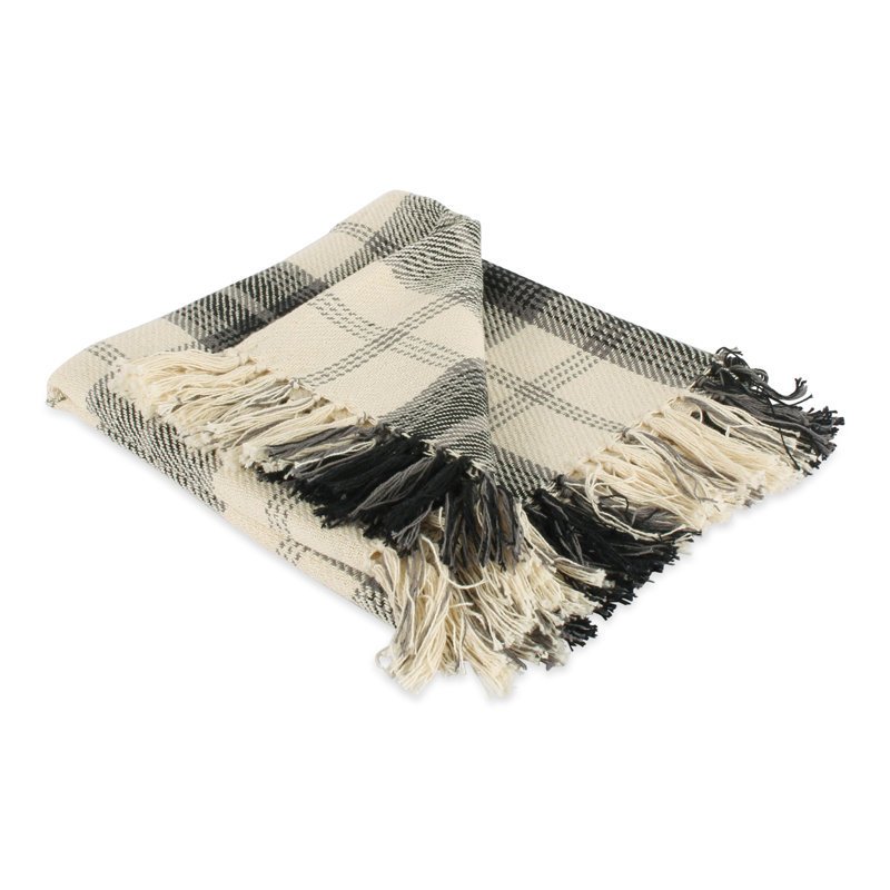 Black and Off-White Plaid Cotton Throw Blanket