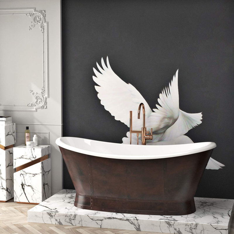 66'' Bronze and White Acrylic Freestanding Soaking Bathtub
