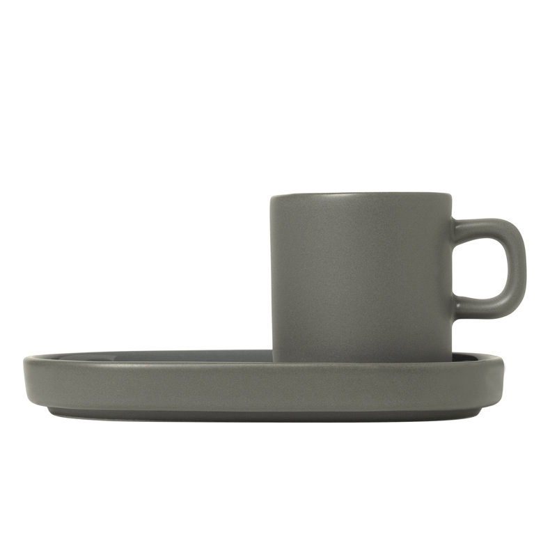 Pewter Matte & Glazed Ceramic Espresso Cup Set with Trays