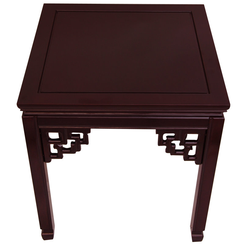 Rosewood Square End Table with Hand Carved Design