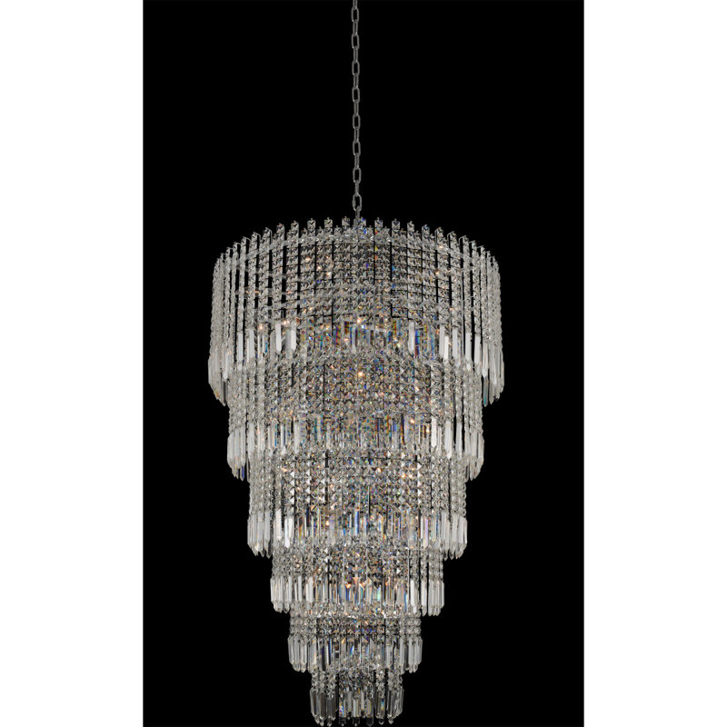 Pandoro 33-Inch Polished Chrome Crystal Tiered Chandelier