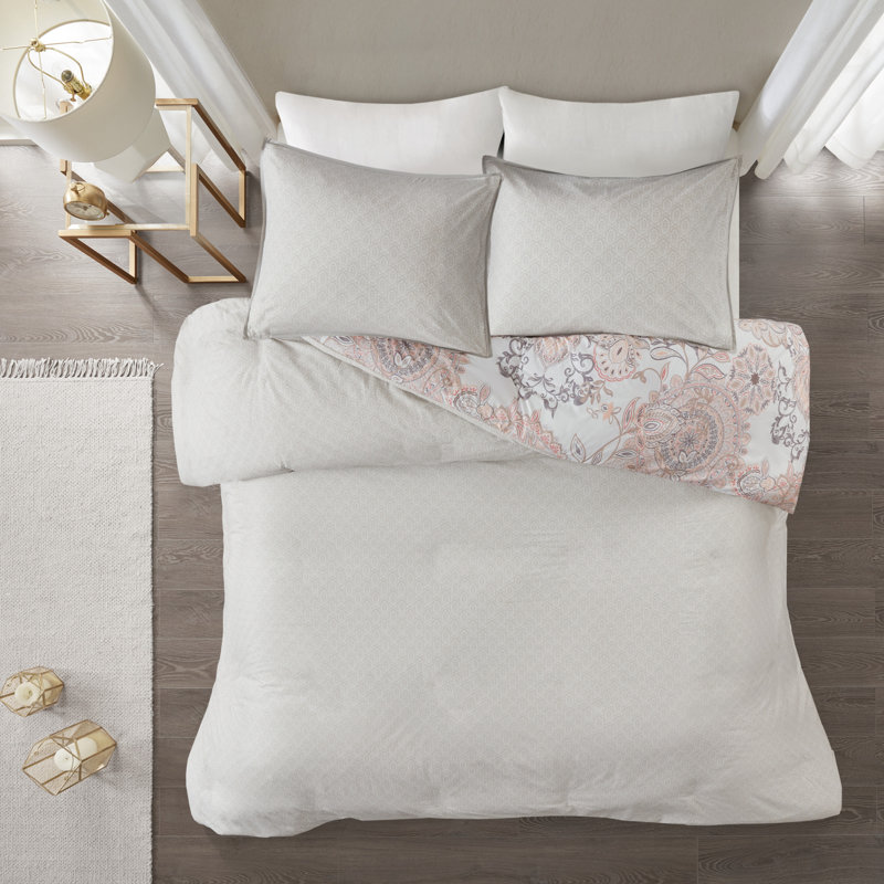 King/Cal King Yellow Cotton Floral Reversible Duvet Set