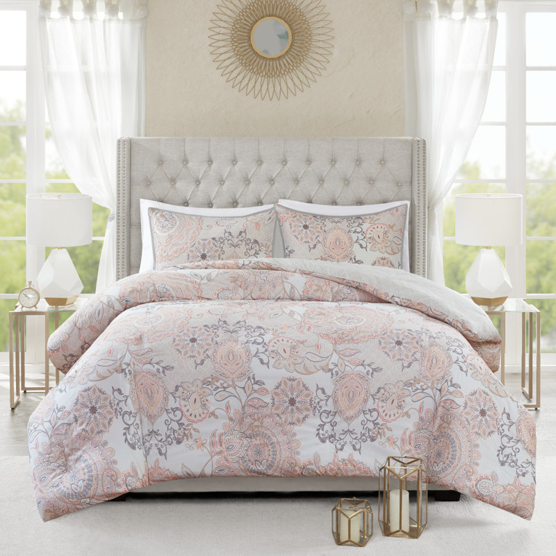 King/Cal King Yellow Cotton Floral Reversible Duvet Set