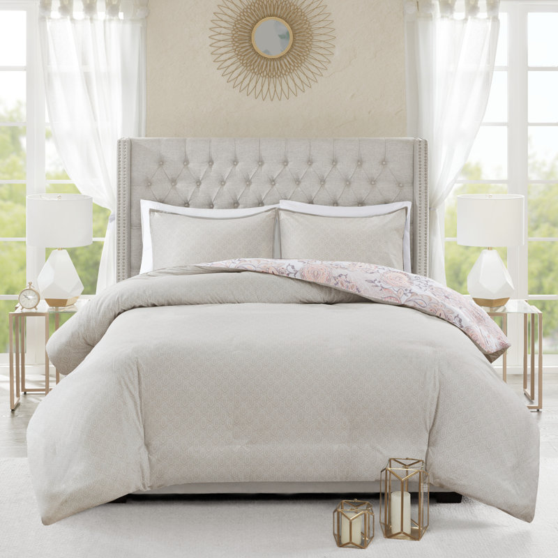 King/Cal King Yellow Cotton Floral Reversible Duvet Set