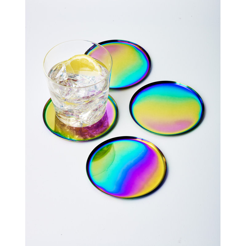 Iridescent Round Glass 4-Piece Coaster Set