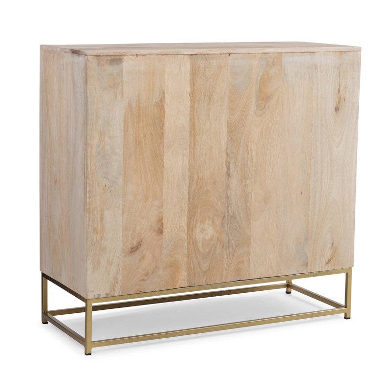 Janie Geometric Gold-Finish Rattan 2-Sliding Door Cabinet