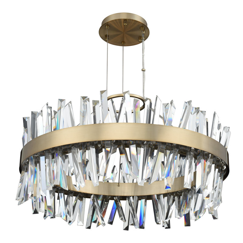Brushed Champagne Gold Crystal LED Drum Pendant Light