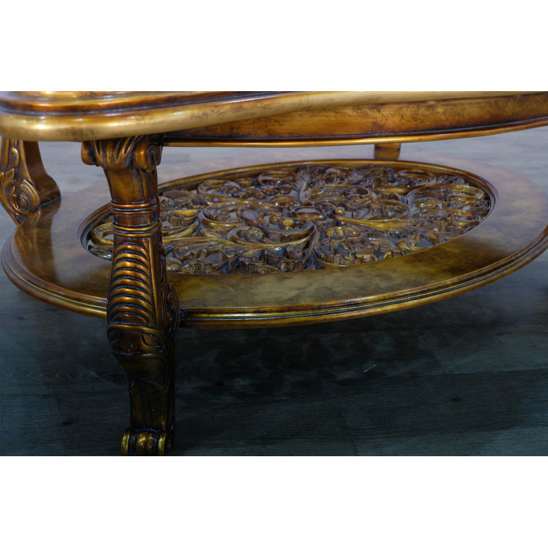 Vintage Rectangular Wood Coffee Table with Glass Top and Storage Shelf