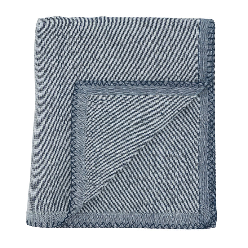 Navy Blue Cotton Whipstitch Throw Blanket