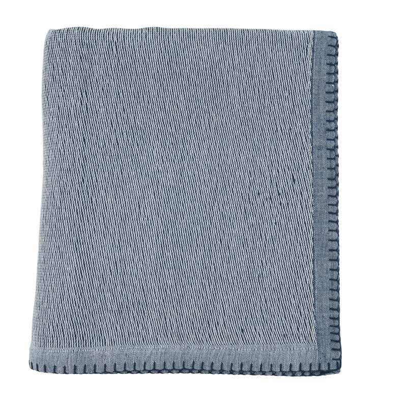 Navy Blue Cotton Whipstitch Throw Blanket