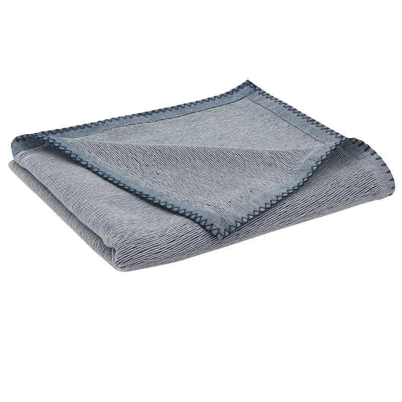 Navy Blue Cotton Whipstitch Throw Blanket