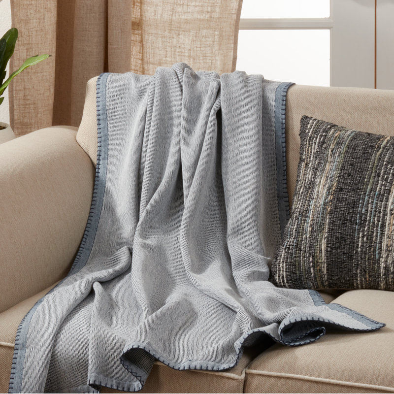 Navy Blue Cotton Whipstitch Throw Blanket