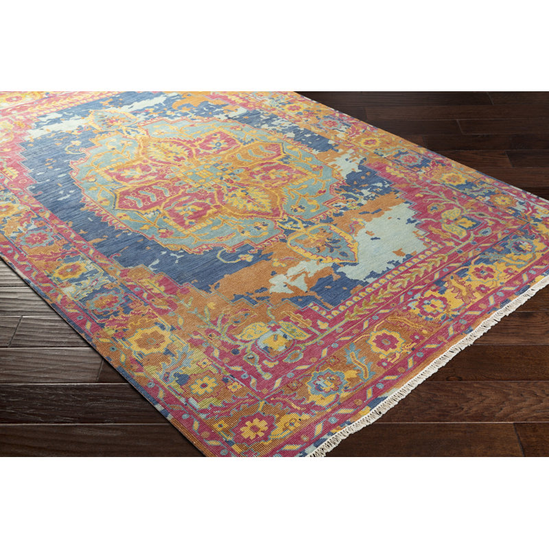 Festival Striped Blue Hand-Knotted Wool 6' x 9' Area Rug