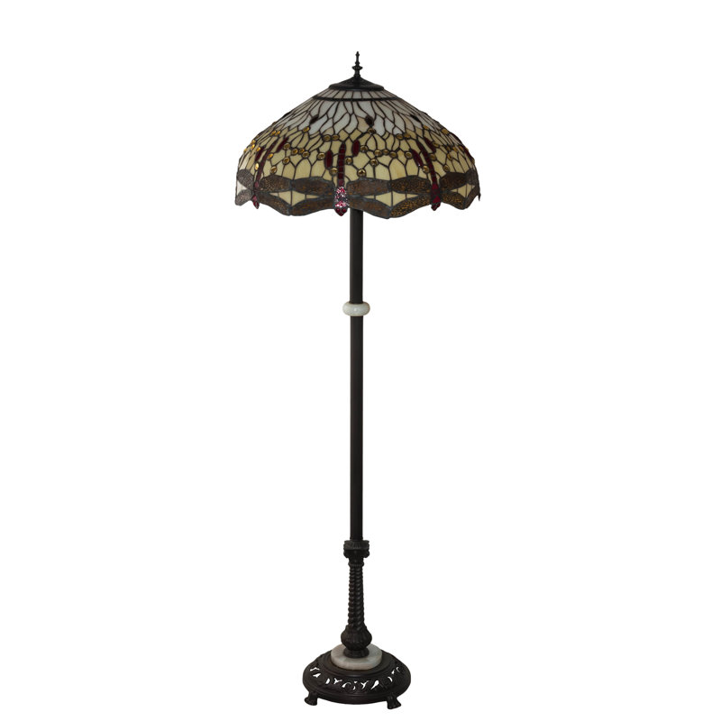 Meyda 62" Mahogany Bronze and Ruby Amber Glass Tiffany Floor Lamp
