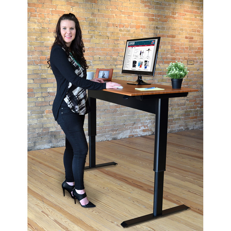 Niagara 48" Teak Finish Adjustable Height Standing Desk with Power Outlet