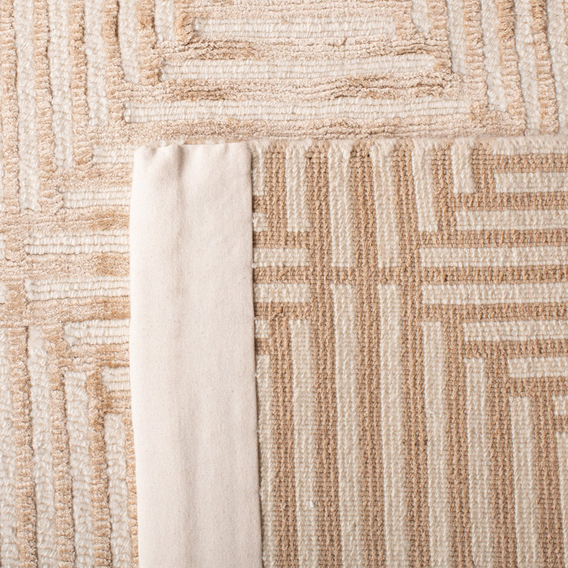 Nepalese Geometric Camel 8' x 10' Hand-Knotted Wool-Silk Blend Rug